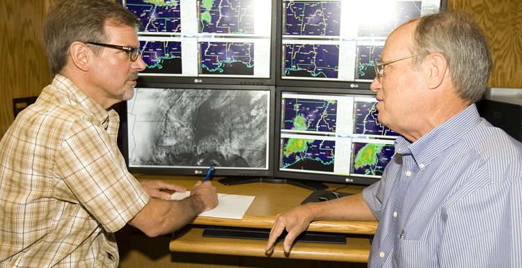 Coastal Weather Research Center Director Pete McCarty and Dr. Keith Blackwell, associate professor of meteorology. 
