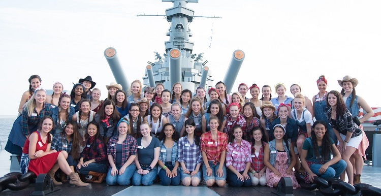 Maire Nakada joins this year's 51 contestants of the Distinguished Young Women scholarship program at USS Battleship Memorial Park in Mobile. 