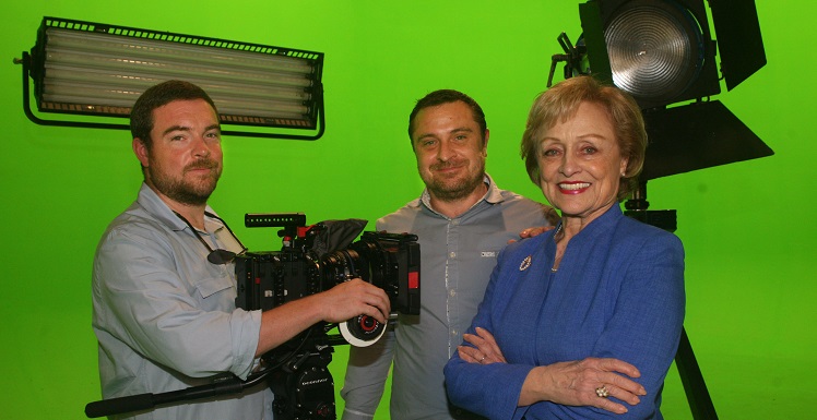 USA alumni Drew Hall  and Horst Sarubin, along with Eva Golson, director of the Mobile Film Office provides support to the University’s communication department.