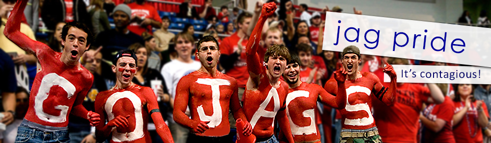 Group of students cheering at Jag game
