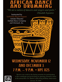 African Dance and Drumming Nov. 12 and Dec. 3