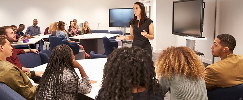 A woman teaching a class