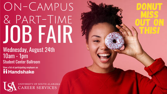 If you are interested in part-time employment attend this event to meet local area employers and learn more about their current hiring needs.  This event is open to all USA students and all majors are welcome.