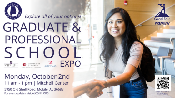 Alabama Connection is an annual statewide graduate and professional school recruiting event where graduate and professional school admissions representatives nationwide are on hand to disseminate information about their respective programs.