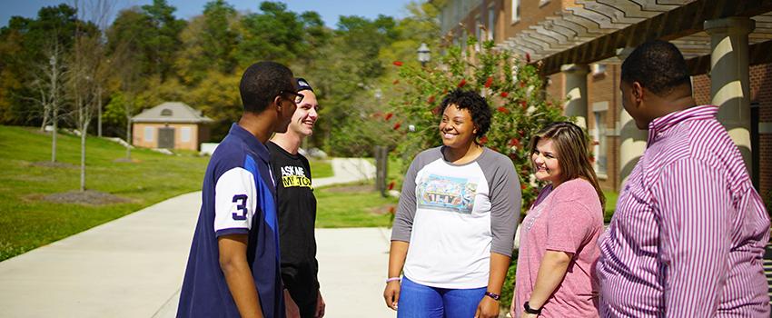 Students in front of residence halls