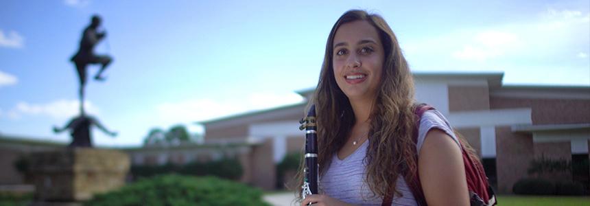 Female Student outside of Laidlaw