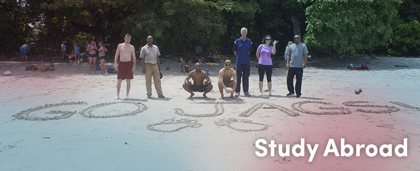 Students wrote "Go Jags" in the sand