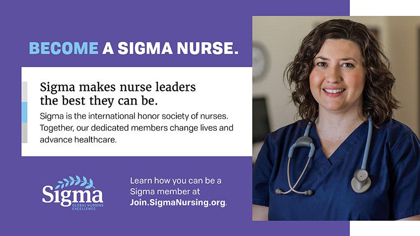 Female Nurse with information on how nurses change lives. Join.SigmaNursing.org