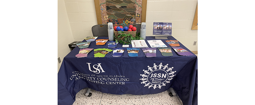 Peer Counseling table with pamphlets on it.