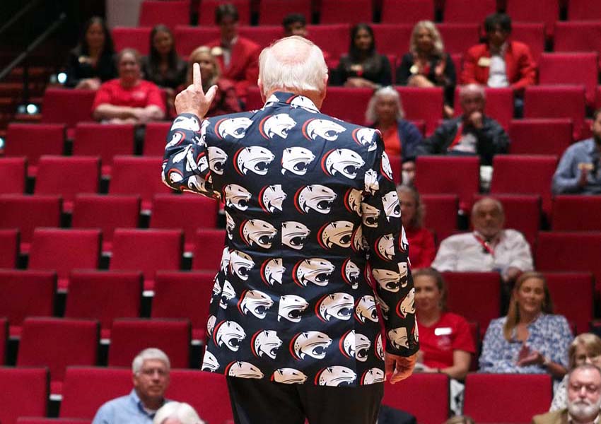 President Jo Bonner throws up the "J" during his speech at Meet the President