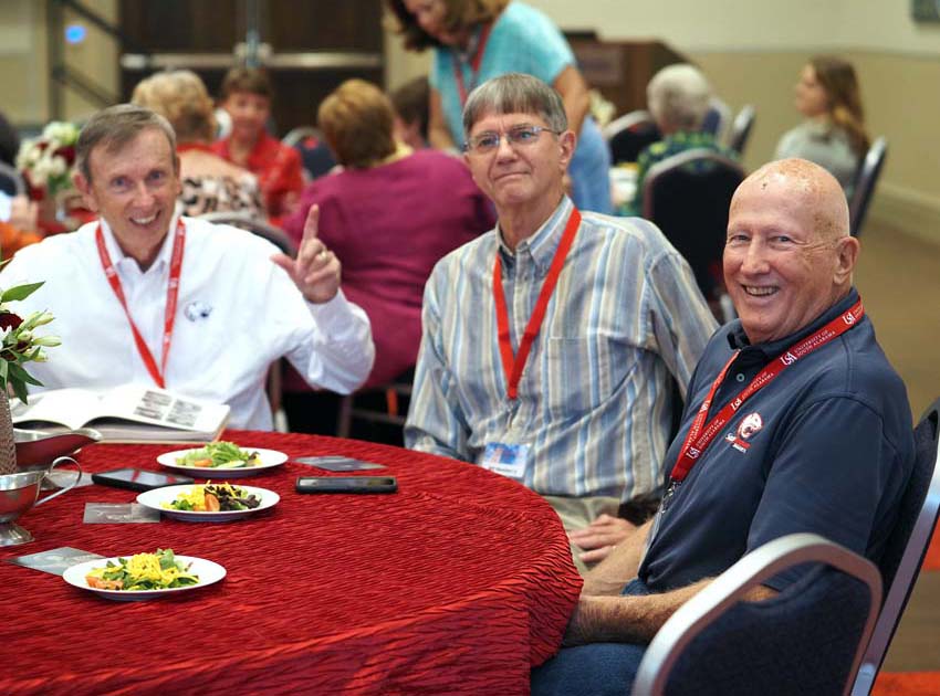 Alumni pose for a picture at the Golden Jaguars Reunion Banquet