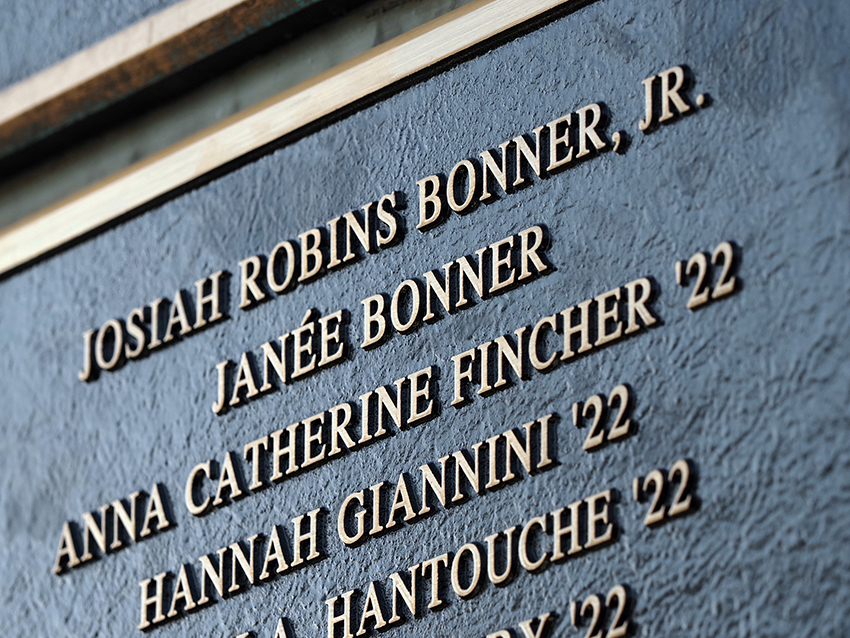President Bonner and wife's name on wall of honor.