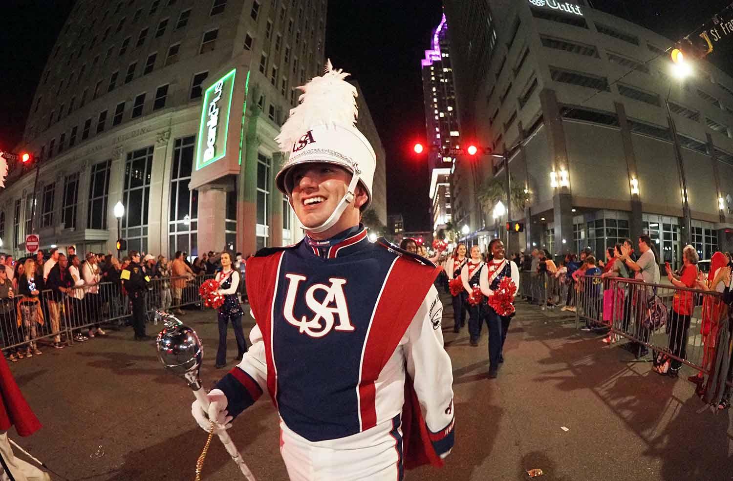 Drum major leading parade.
