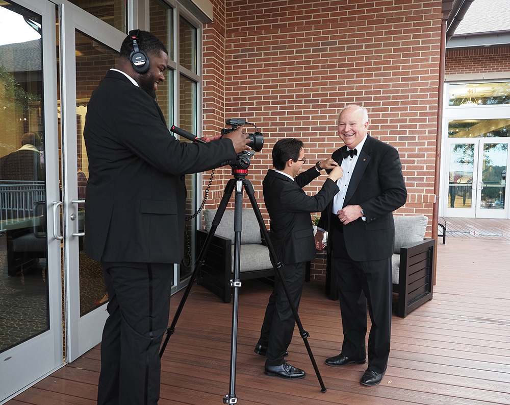 President Bonner getting ready for video interview.