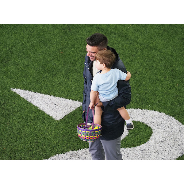 father and son hunting for eggs together