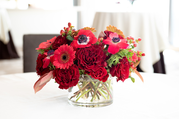 Flower set at tables for the Alumni & Friends Event