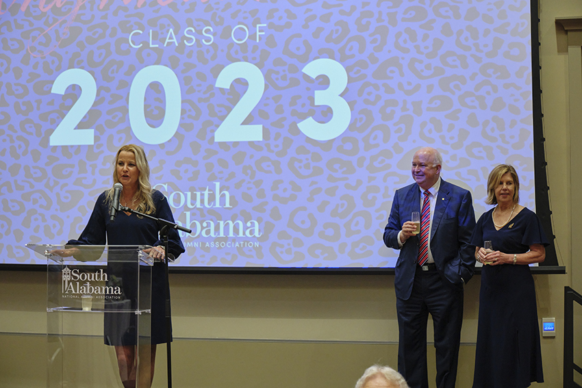 Speaker giving a toast to the future graduates of South Alabama