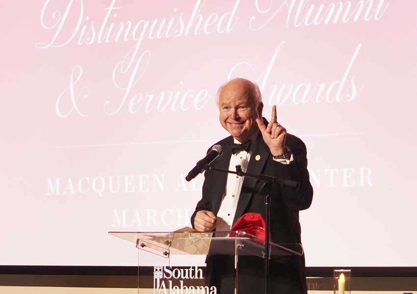 university president Joe Bonner on podium