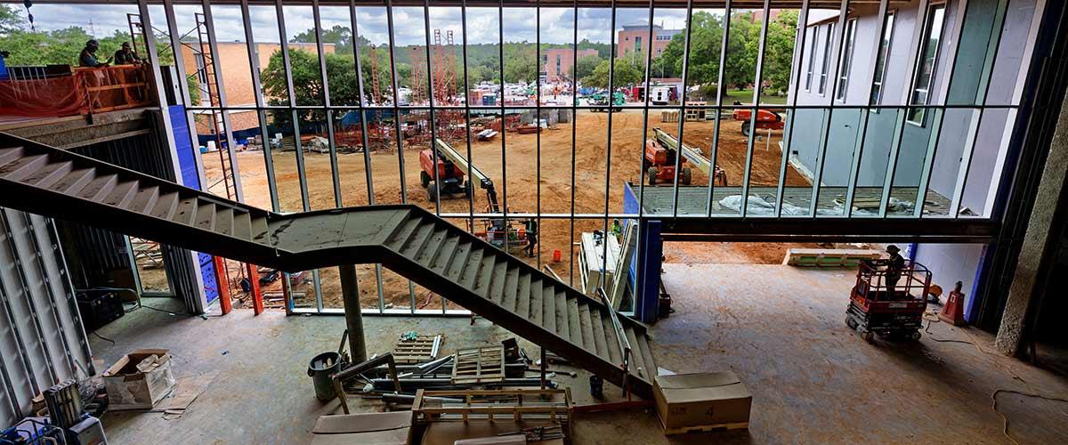 Construction inside of College of Medicine building.