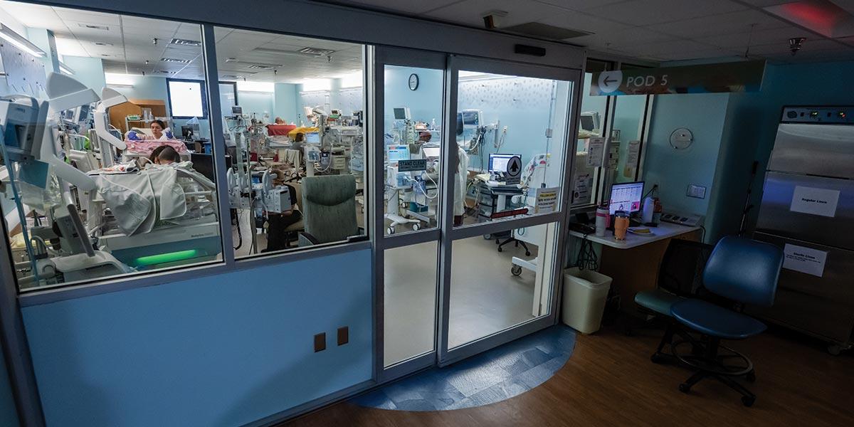 Outside of NICU looking through glass.