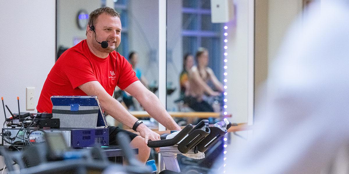 Instructor leading SouthFit Spin class.