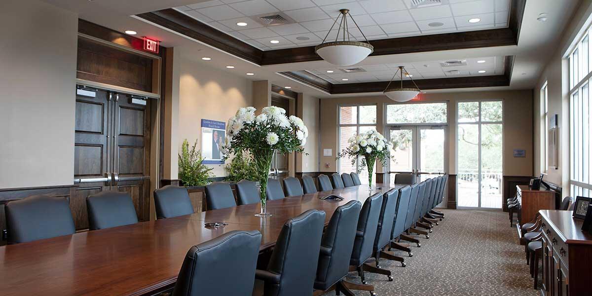Boardroom showing table and chairs.