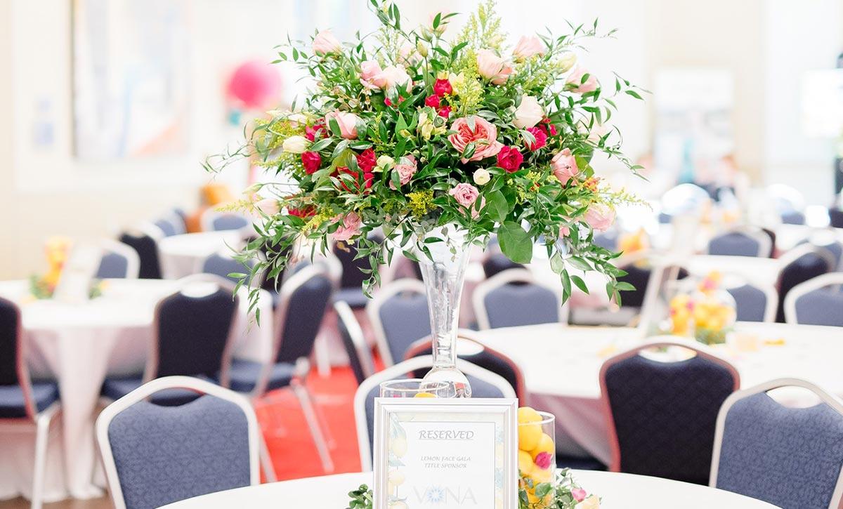 Floral arrangement on table.