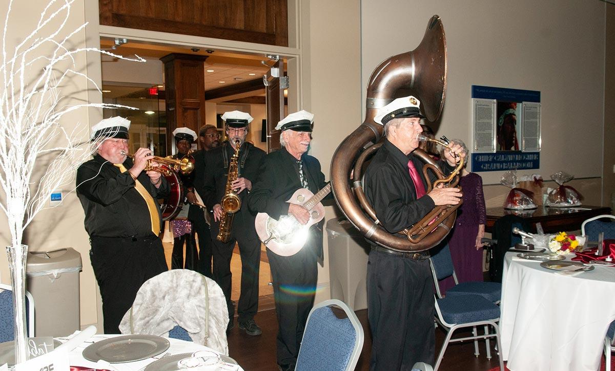 Band walking in to Faith reunion.