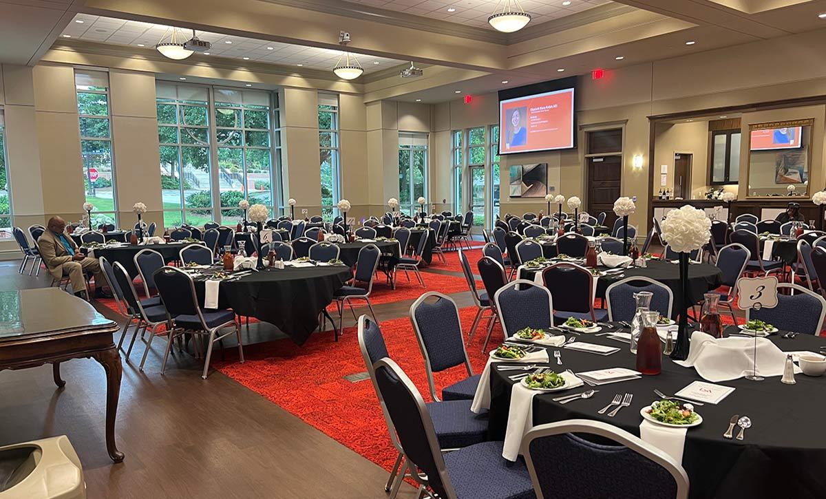 Side view of tables and chairs.