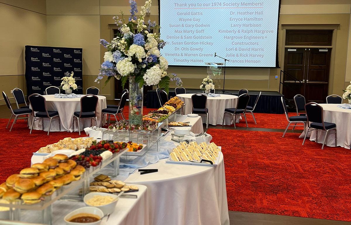 Food set up at banquet.