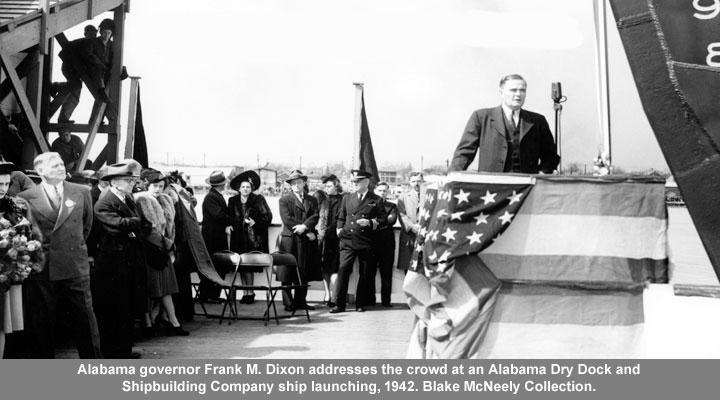 Alabama governor Frank M. Dixon addresses Alabama Dry Dock circa 1942