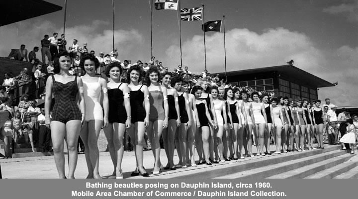 Bathing Beauties posing on Dauphin Island, Circa 1960