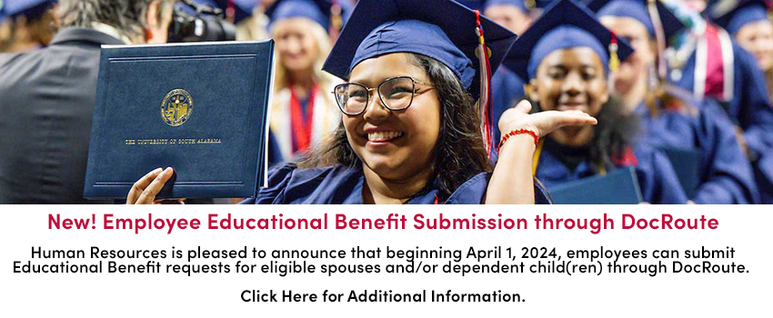 New! Employee Educational Benefit Submission through DocRoute

Human Resources is pleased to announce that beginning April 1, 2024, employees can submit
Educational Benefit requests for eligible spouses and/or dependent child(ren) through DocRoute. 

Click Here for Additional Information.