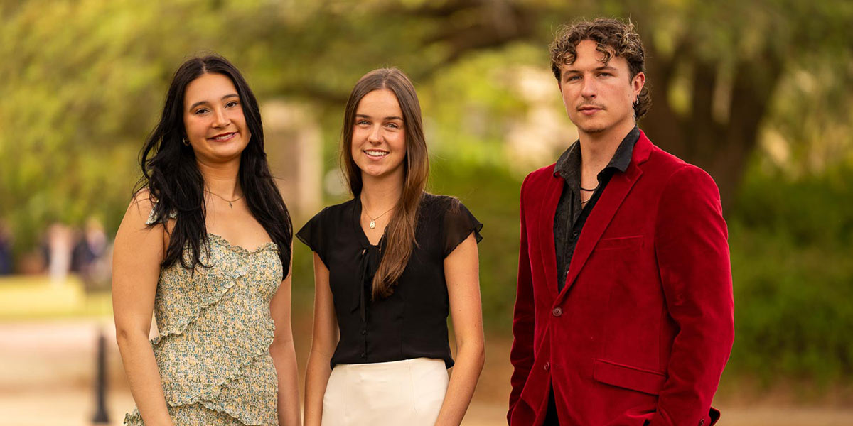 University of South Alabama students, from left, Anya Powell, Bailey Baxter and Cambridge Cooper were named 2026 Goldwater Scholars. The scholarship is widely considered one of the most prestigious undergraduate awards in STEM.