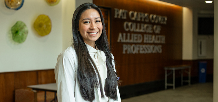 Ivy Nguyen in Health Sciences lobby