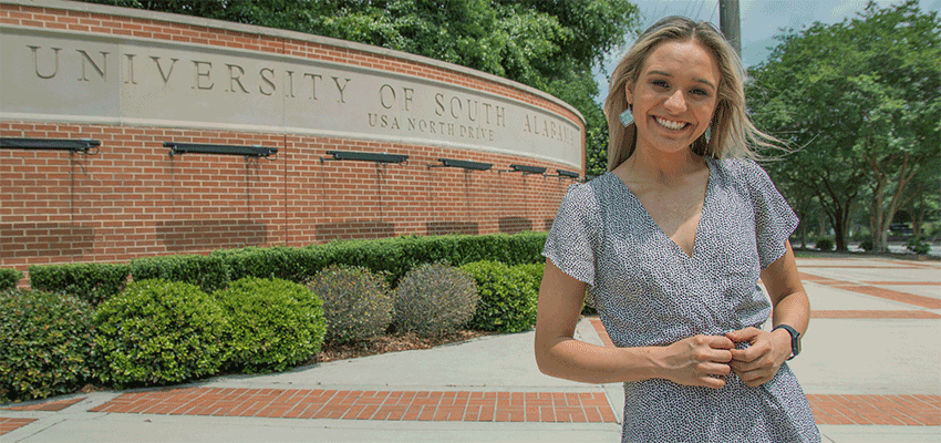 With a love for people and communities close to home in Satsuma, Alabama, occupational therapy student Courtney Weaver wanted to attend college on the Gulf Coast. 