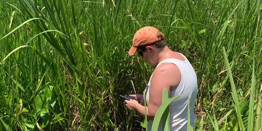 Dr. Major collecting GPS coordinates in the Mobile-Tensaw Delta