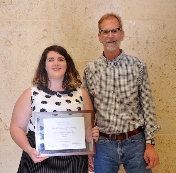 Maria McElyea, 2018 Rawls Awardee and Tim Sherman, Chair of Bioloyg