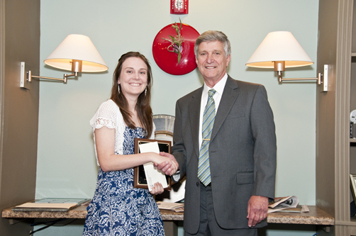 Amanda Billiot receives Endownment Scholarship from Dr. Bill Williams.
