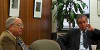 right to left, Professor Willmott, Professor Clarence L. Mohr (Chair of the Department of History) and Professor Susan McCready of the Department of Modern and Classical Languages