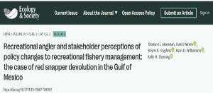 Recreational angler and stakeholder perceptions of policy changes to recreational fishery management:the case of red snapper devolution in the Gulf of Mexico.