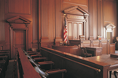 Court room showing where a judge and witness sit.