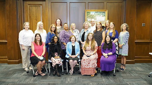 All individuals photographed are South alumni serving as faculty and staff at the new Barton Academy. Pictured top from left: Helen Ramsay, Elizabeth Smith, Christy LeGros, Marcee Hinds, Yvette Nicholson, Chrissy Winsor, Amy McGowan, William Edmonds, Nicole Bolton, Daniela Yunker, Susan Henderson and Dr. Megan McCall. Bottom from left: Amanda Delaney, Amber Blackmore, Dr. Amanda Jones, Mary Alice Pouliot and Christine Hayes.
