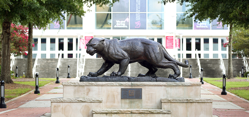 Jaguar Statue in front of the Mitchell Center.