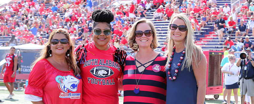 Pictured left to right: Lori Williams from Griggs Elementary School, Jackie Edwards from Williamson High School, President of CEPS Alumni Society Laura Sergeant and USA College of Education and Professional Studies Dean Dr. Andi Kent.