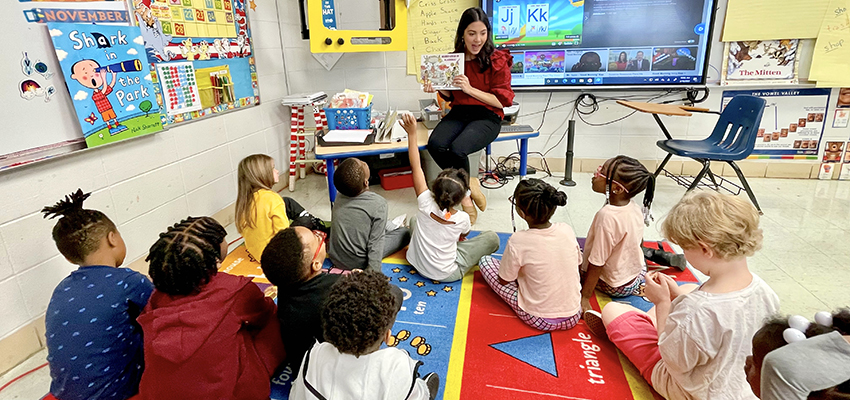 Domonique Garcia (pictured above), an undergraduate student majoring in elementary education, and Bobbie Ducksworth, a graduate student pursuing an alternative master’s in early childhood education, led classroom instruction during a literacy camp at Fonde Elementary School in Mobile. The camp for kindergarteners and first graders was sponsored by the University of South Alabama Literacy Center.