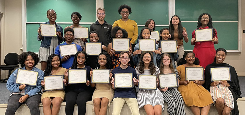 University of South Alabama College of Medicine Diversity Recruitment and Enrichment for Admission into Medicine (DREAM) and SouthMed Prep Scholars (SMPS) students show their certificates of completion at the closing ceremony on Thursday, July 22, 2021.