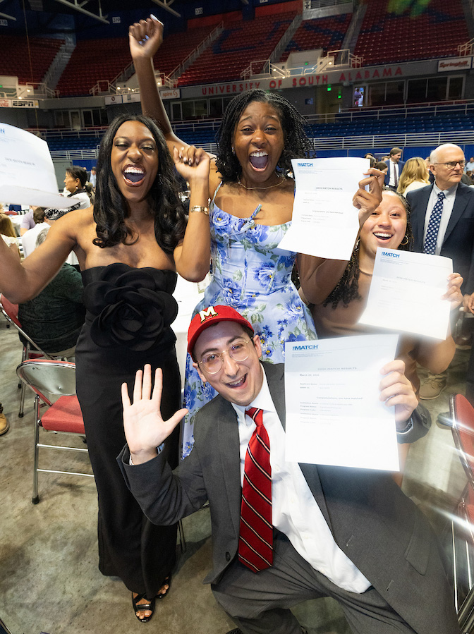 Medical students with their Match results