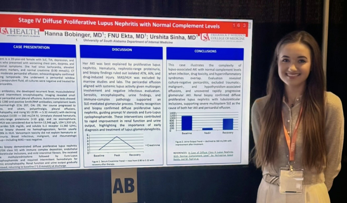 The poster by internal medicine resident Hanna Bobinger, M.D., focused on the role of timely renal biopsy in identifying and treating lupus nephritis, a serious kidney disease.