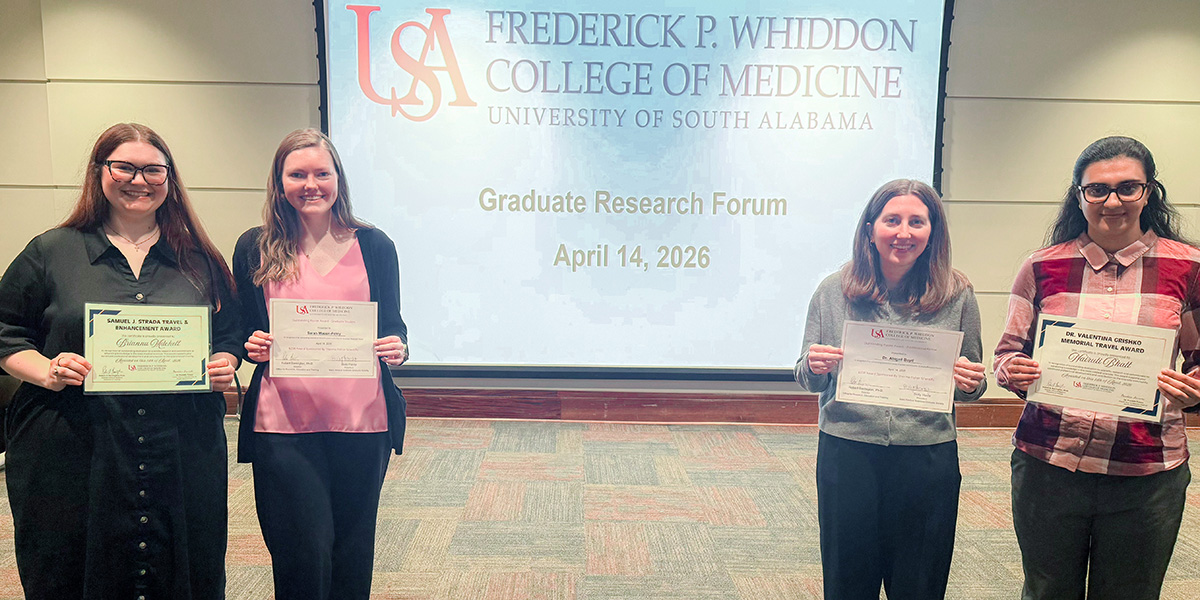 The Whiddon College of Medicine hosted its annual Graduate Research Forum, organized by the Basic Medical Sciences Graduate Student Organization in partnership with the Office of Research Education and Training. The event showcased the work of BMS Ph.D. students and postdoctoral fellows.